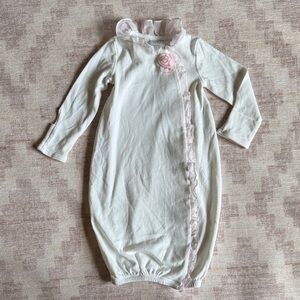 Edgehill Collection Baby Cream with Pink Ruffles and Flower Sleep Sack size 0-6M